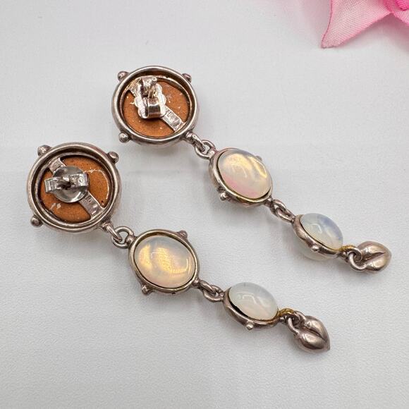 Vintage “STER” Sterling Silver Opalite Glass Cabochon Earrings Signed Tested - Picture 8 of 11